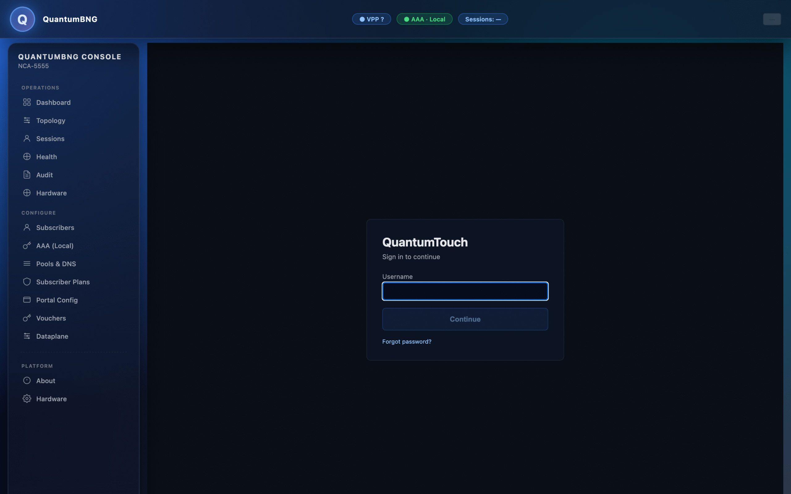 Login page