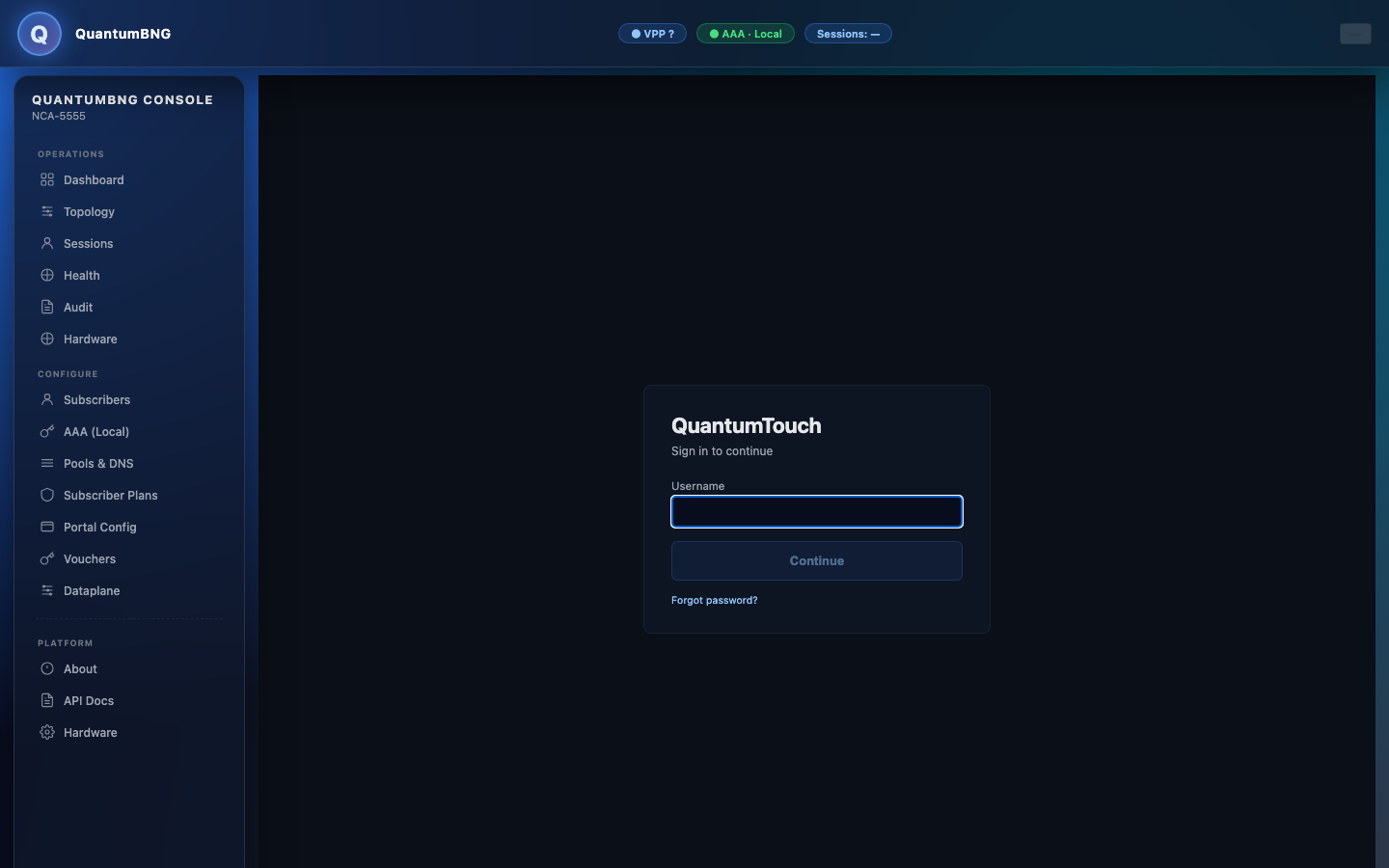Login page