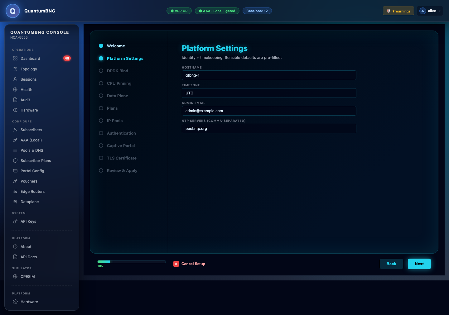 Wizard: Platform Settings