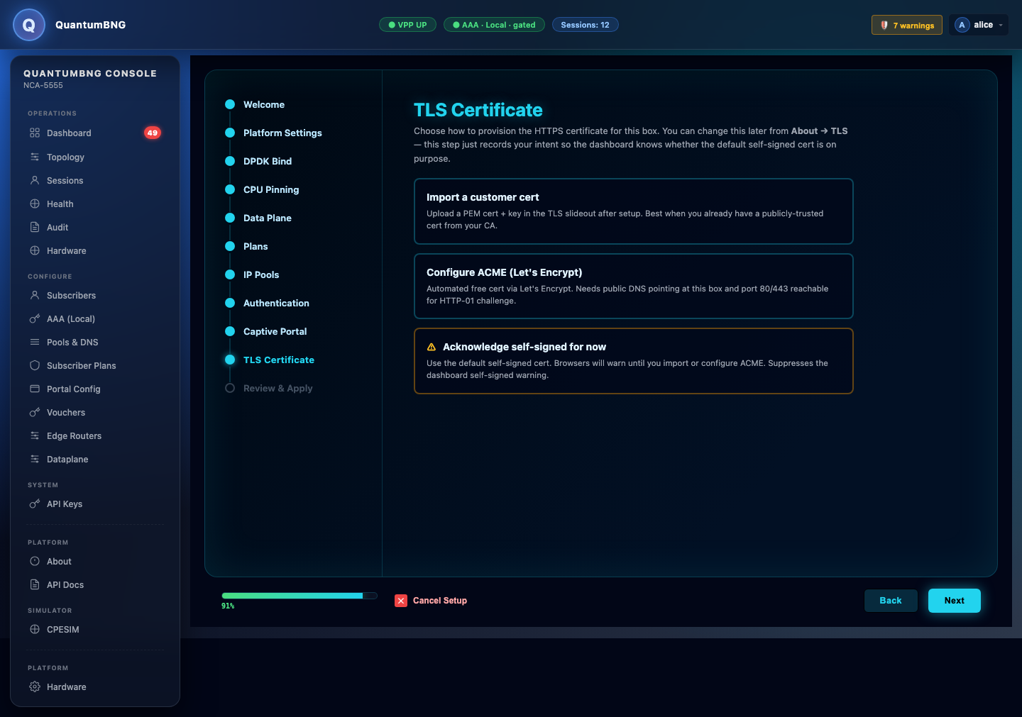 Wizard: TLS Certificate